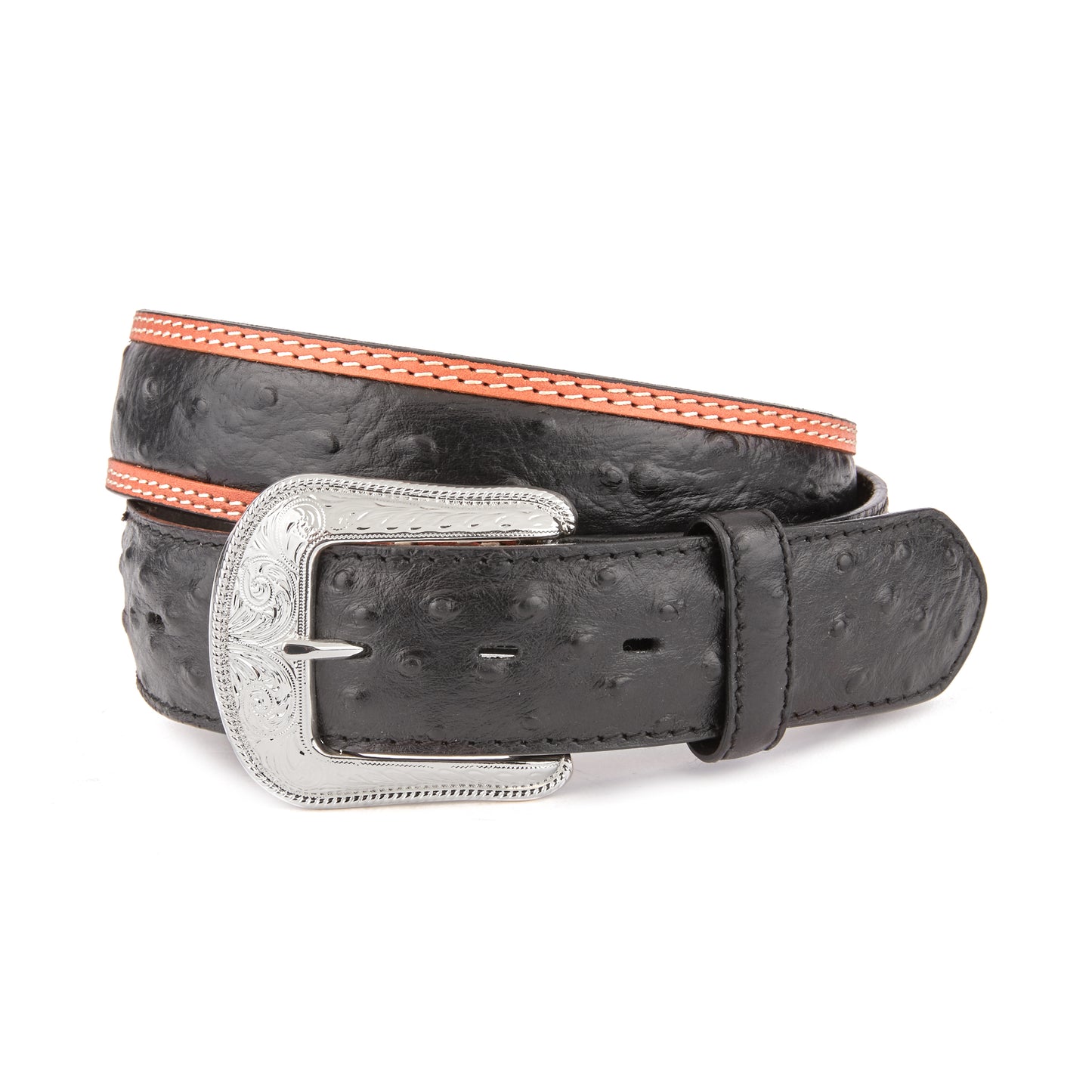 Mustang Ridge MR2241 Black Ostrich Leather Belt