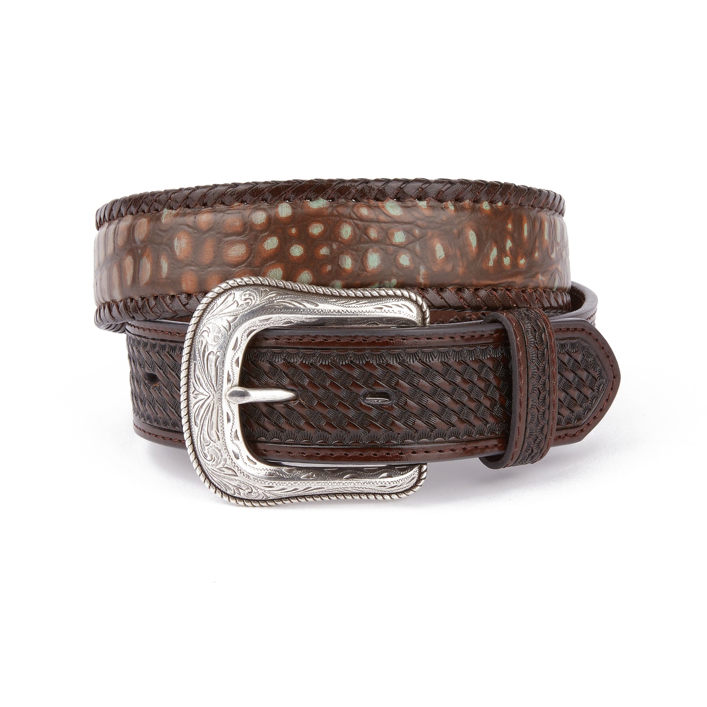Mustang Ridge MR2062 Vintage Brass Turquoise Leather Belt