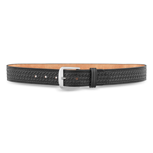 1-1/2" Basketweave Leather Thick Garrison Belt - Black with Silver Buckle made by Dutyman