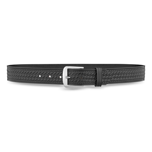 1-1/2" Black Basketweave Leather Thick Garrison Belt with Silver Buckle by Dutyman