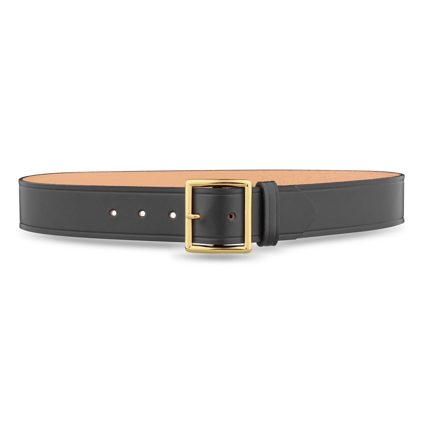 1-3/4-inch black plain leather thick garrison duty belt with solid brass gold buckle used by law enforcement ems and firefighter trades