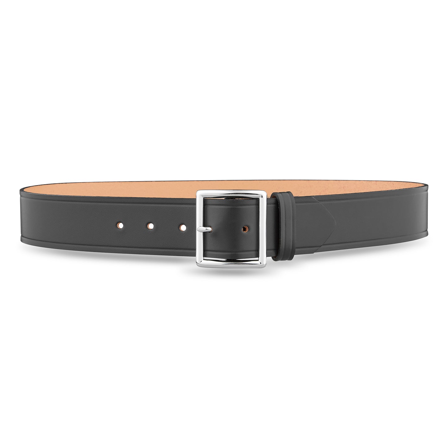 1-3/4-inch black plain leather thick garrison duty belt with solid brass silver buckle used by law enforcement ems and firefighter trades