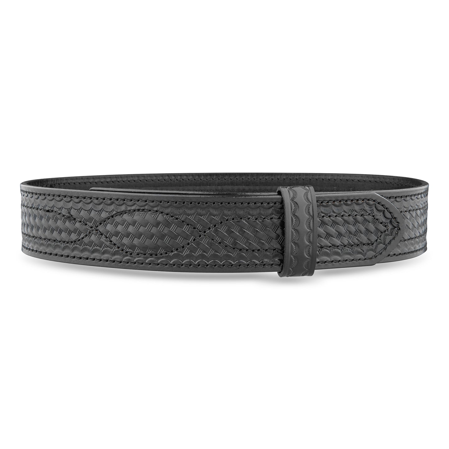 2-1/4" Basketweave Leather Buckleless Outer Police Belt