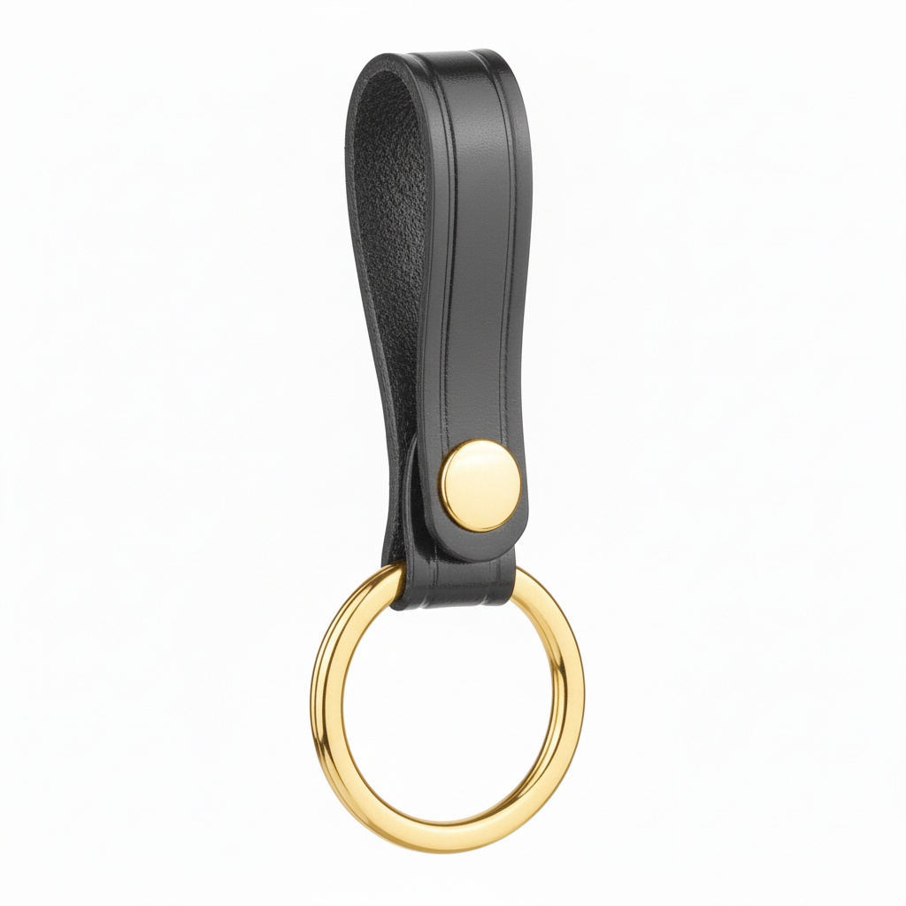Plain Leather Baton Strap | Metal Ring — Closure: Gold Snap