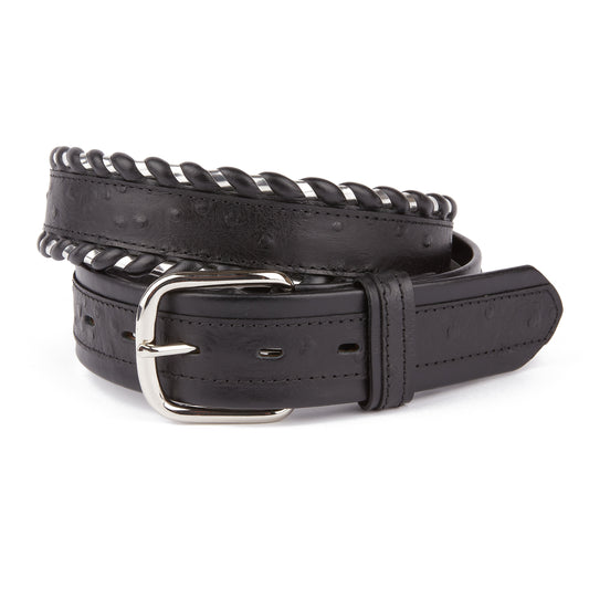 Mustang Ridge MR2053 Black Leather & Ostrich Belt
