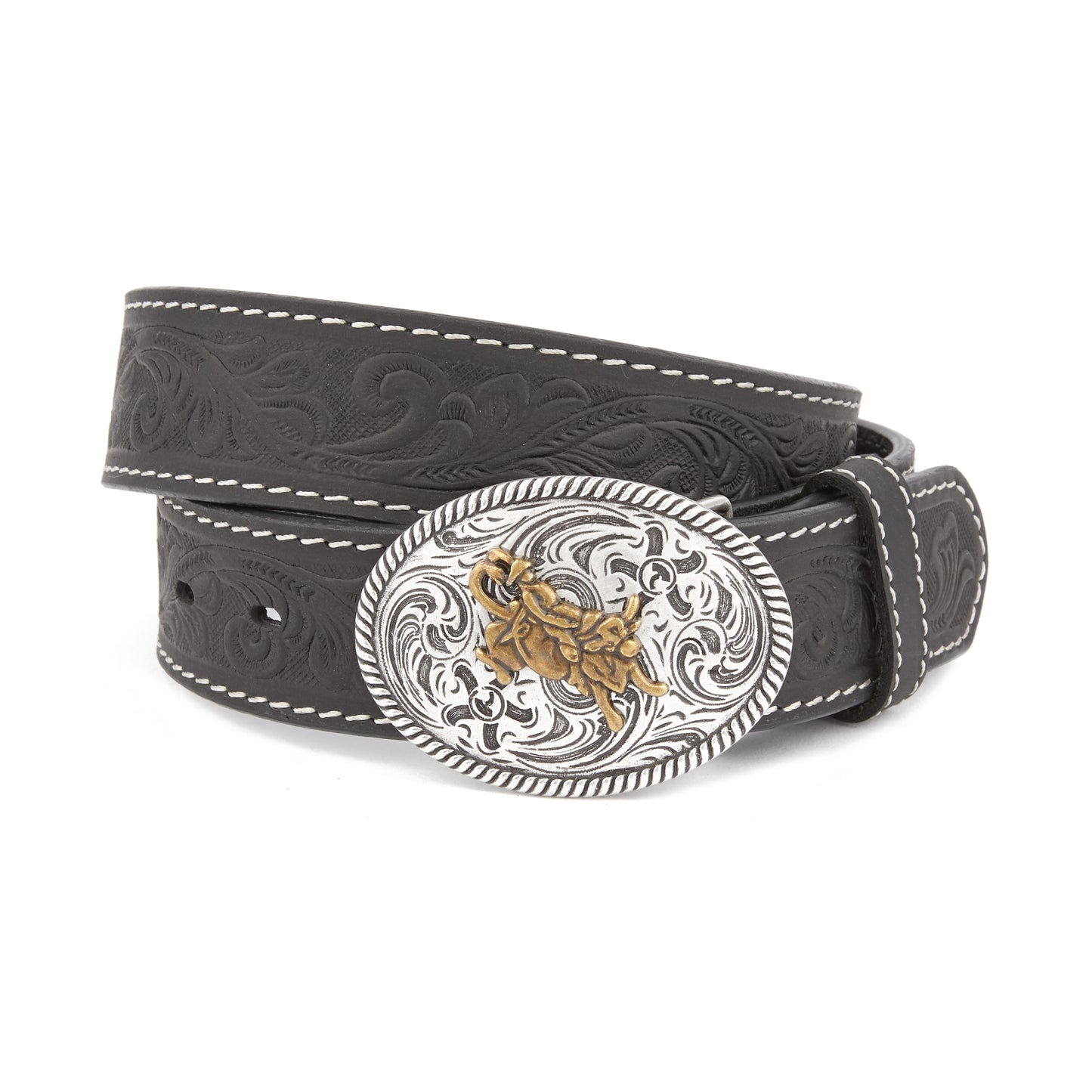 Mustang Ridge MRK111 Floral Embossed Black Leather Kids Belt
