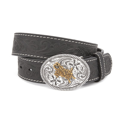 Mustang Ridge MRK111 Floral Embossed Black Leather Kids Belt
