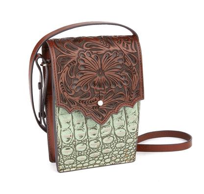 Mustang Ridge MRHB13 Brown Floral Tooled Leather Shoulder Bag