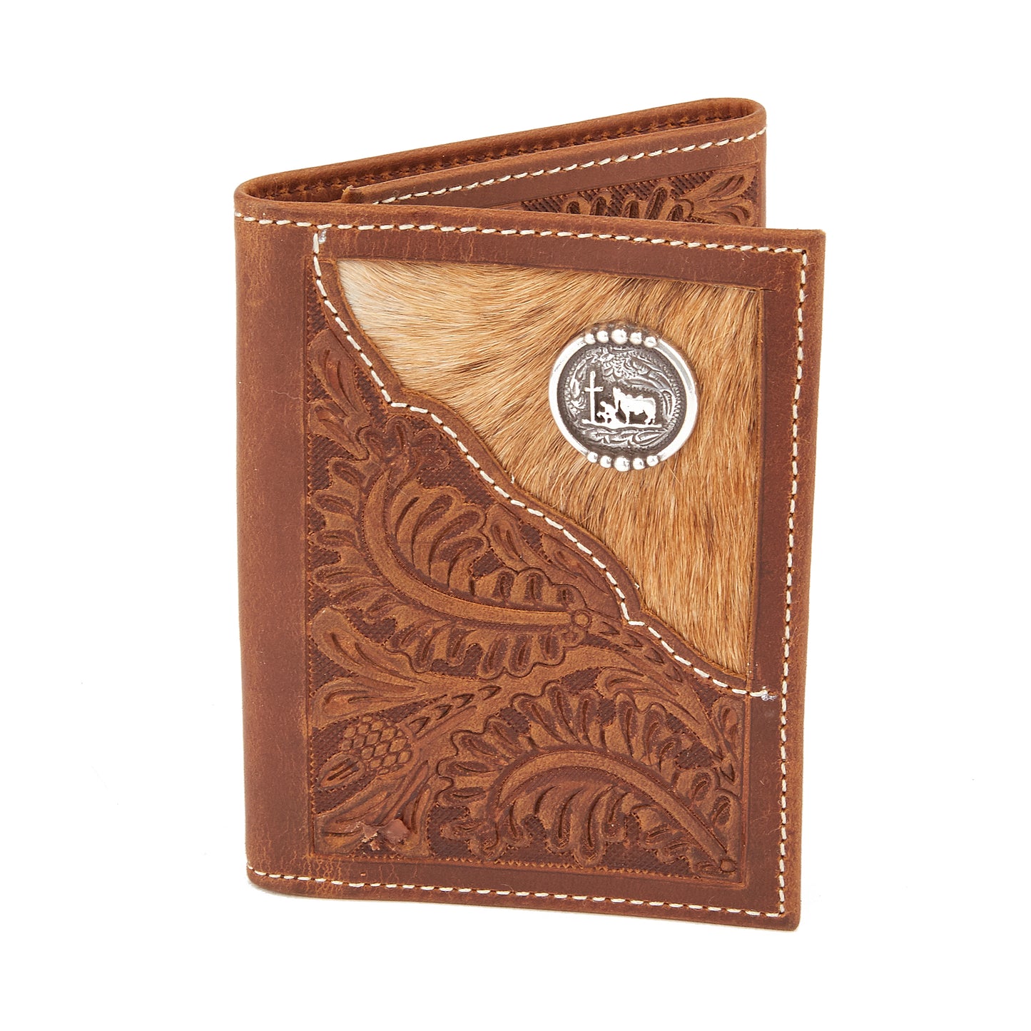 Mustang Ridge MRW238P Tan Crazy Horse Trifold Concho Wallet