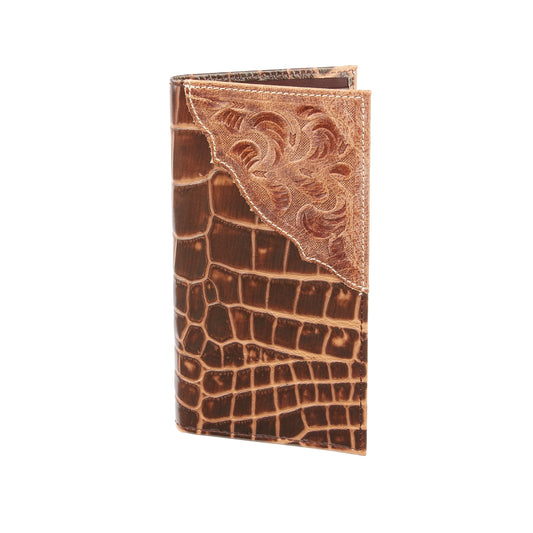 Mustang Ridge MRW172 Brown Gator Floral Leather Wallet