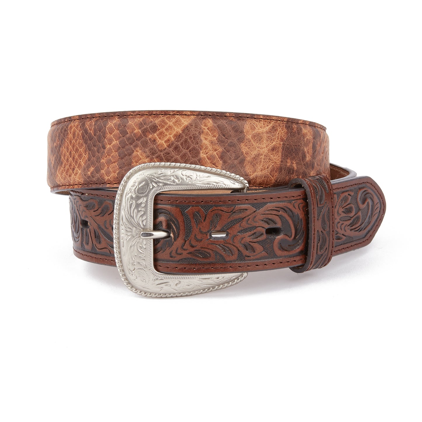Mustang Ridge MR2093 Python Tan Leather Floral Tooled Belt