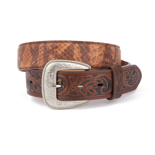 Mustang Ridge MR2093 Python Tan Leather Floral Tooled Belt