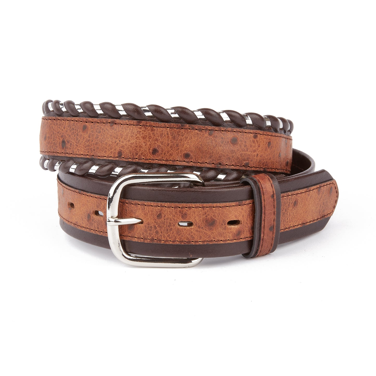 Mustang Ridge MR2054 Cognac Leather & Ostrich Belt