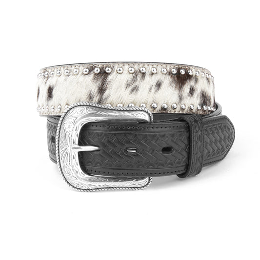 Mustang Ridge MR2161 Black/White Cowhide Star Concho Belt