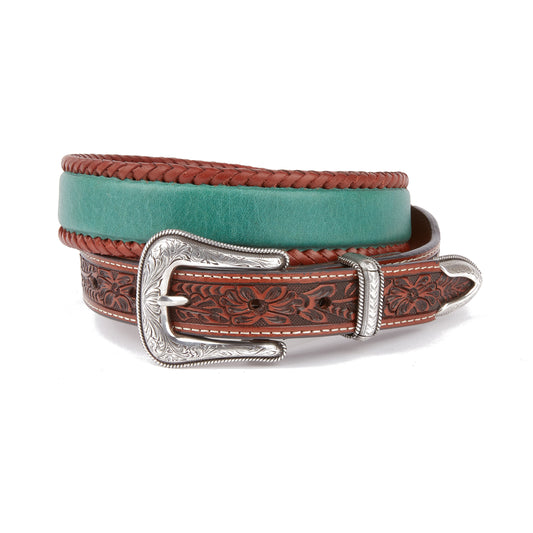 Mustang Ridge MR501A Teal Leather Tooled Belt