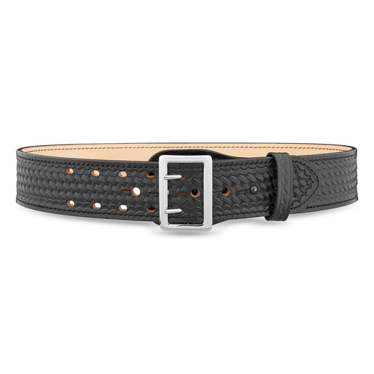 2 1/4" Black Basketweave Leather Sam Browne Duty Belt (2 Row-Stitched) with Silver Buckle.