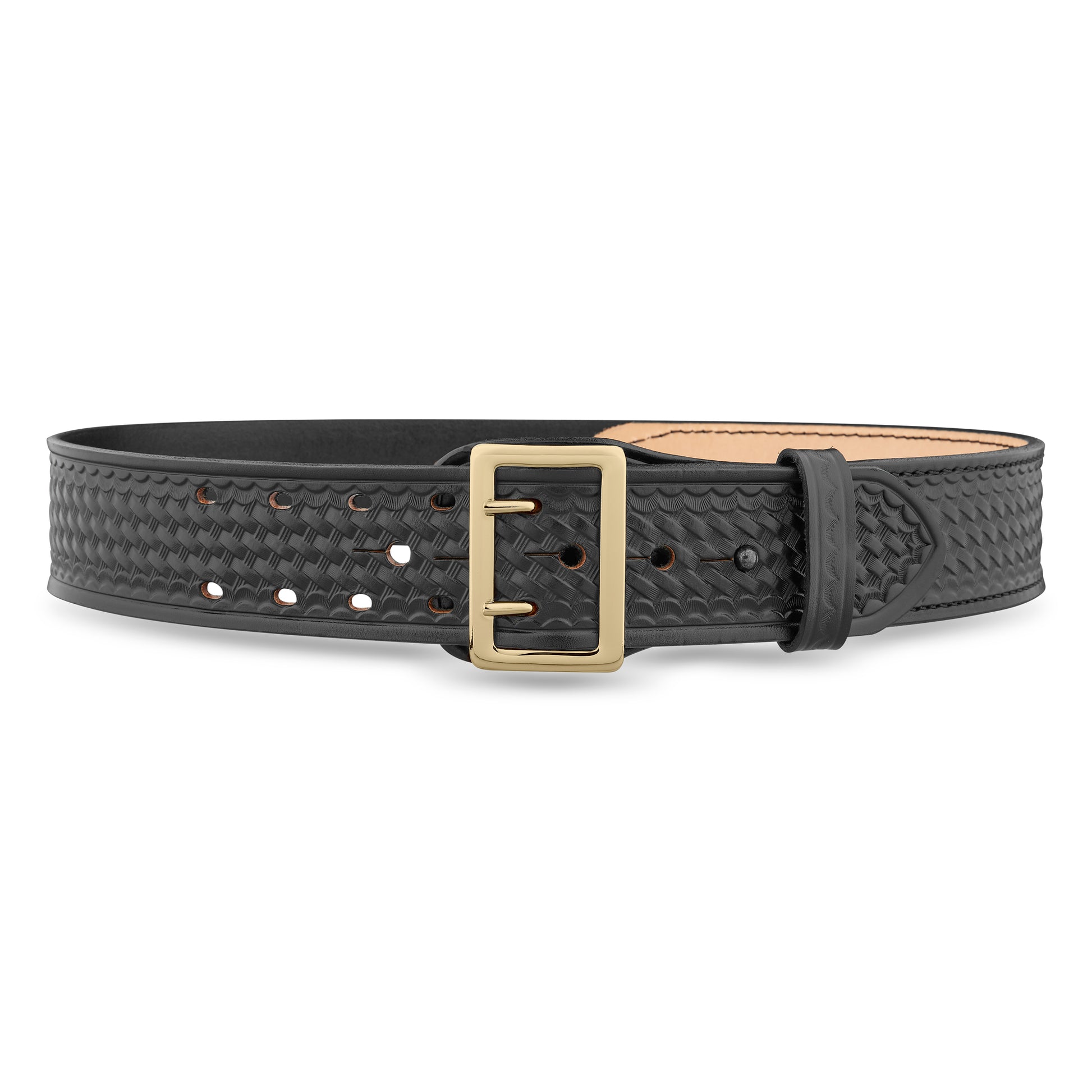 2-1/4" Black Basketweave Leather Sam Browne Duty Belt (Half Lined) with Gold Buckle.