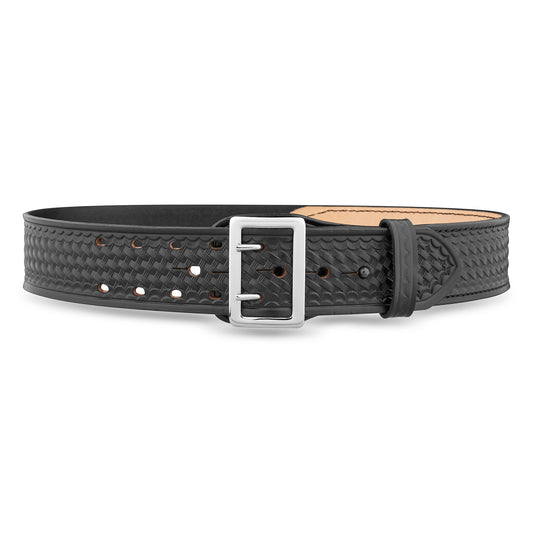2-1/4" Black Basketweave Leather Sam Browne Duty Belt (Half Lined) with Silver Buckle.