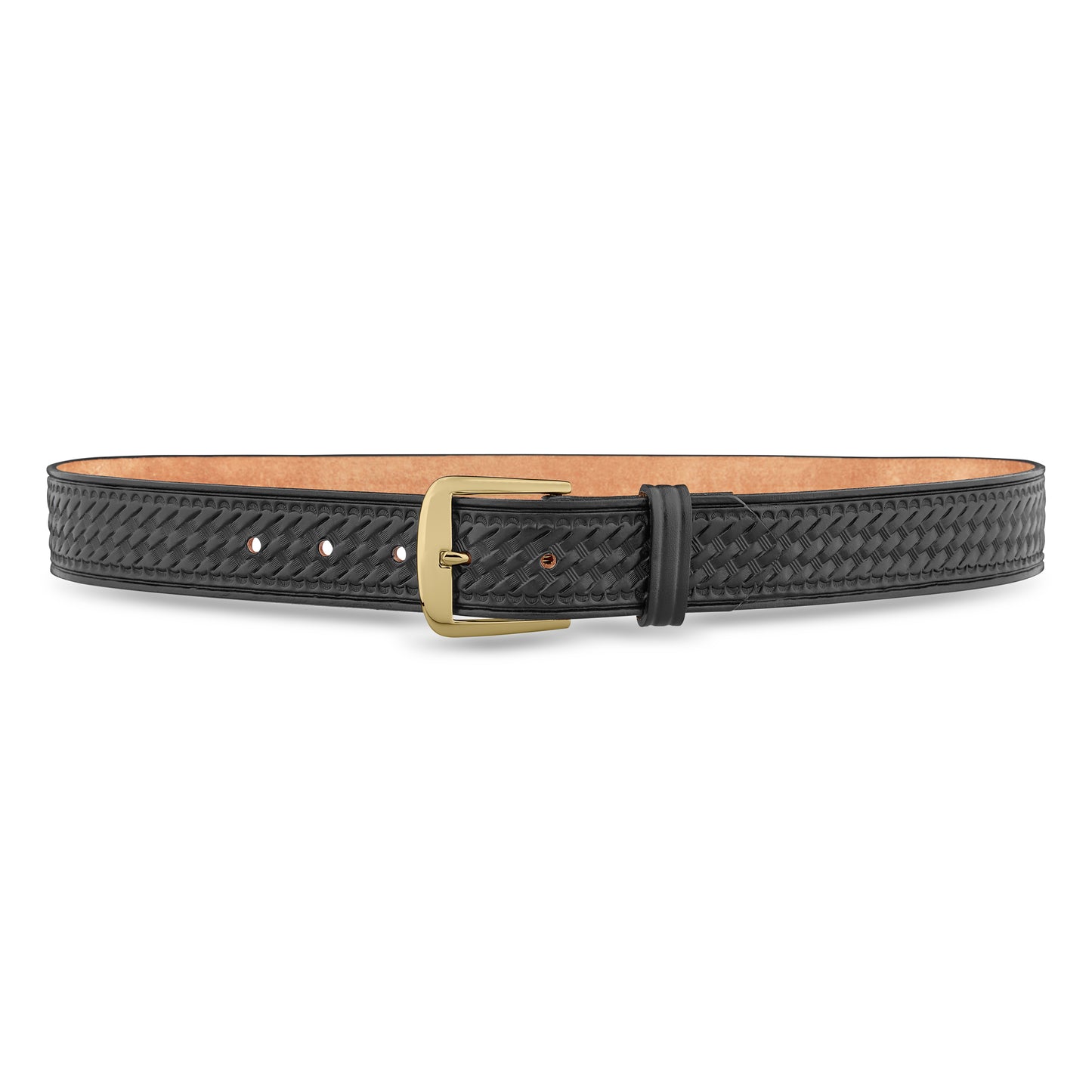 1-1/2" Basketweave Leather Thick Garrison Belt - Black with Gold Buckle made by Dutyman
