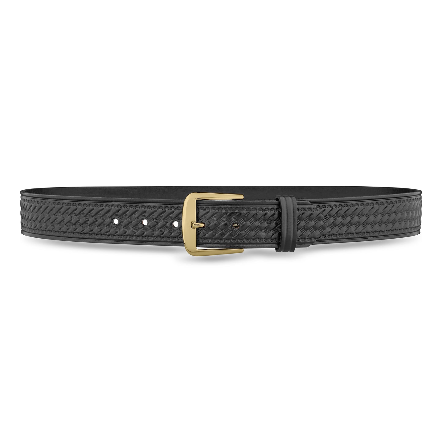 1-1/2" Black Basketweave Leather Thick Garrison Belt with Gold Buckle by Dutyman