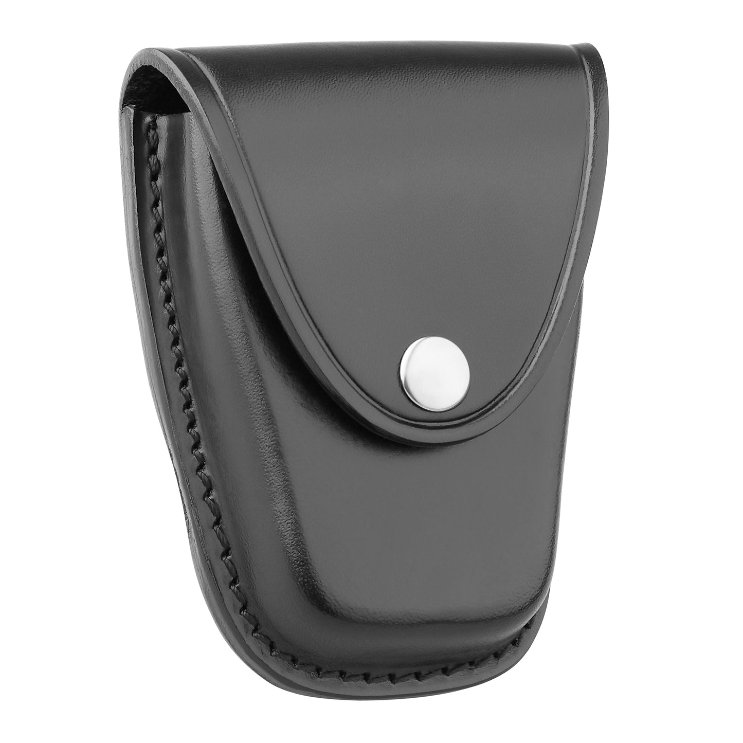 closed classic black leather handcuff case with silver button snap
